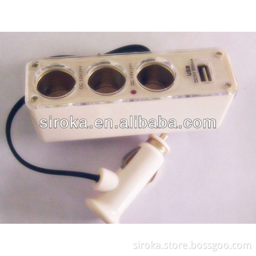 3 Way Car Cigarette Lighter with 1A USB with black and white colour